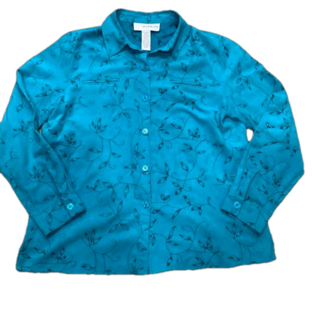 SAG HAROR Country Western /Rock Turquoise Embroidered Button Down Shirt Sz 14
